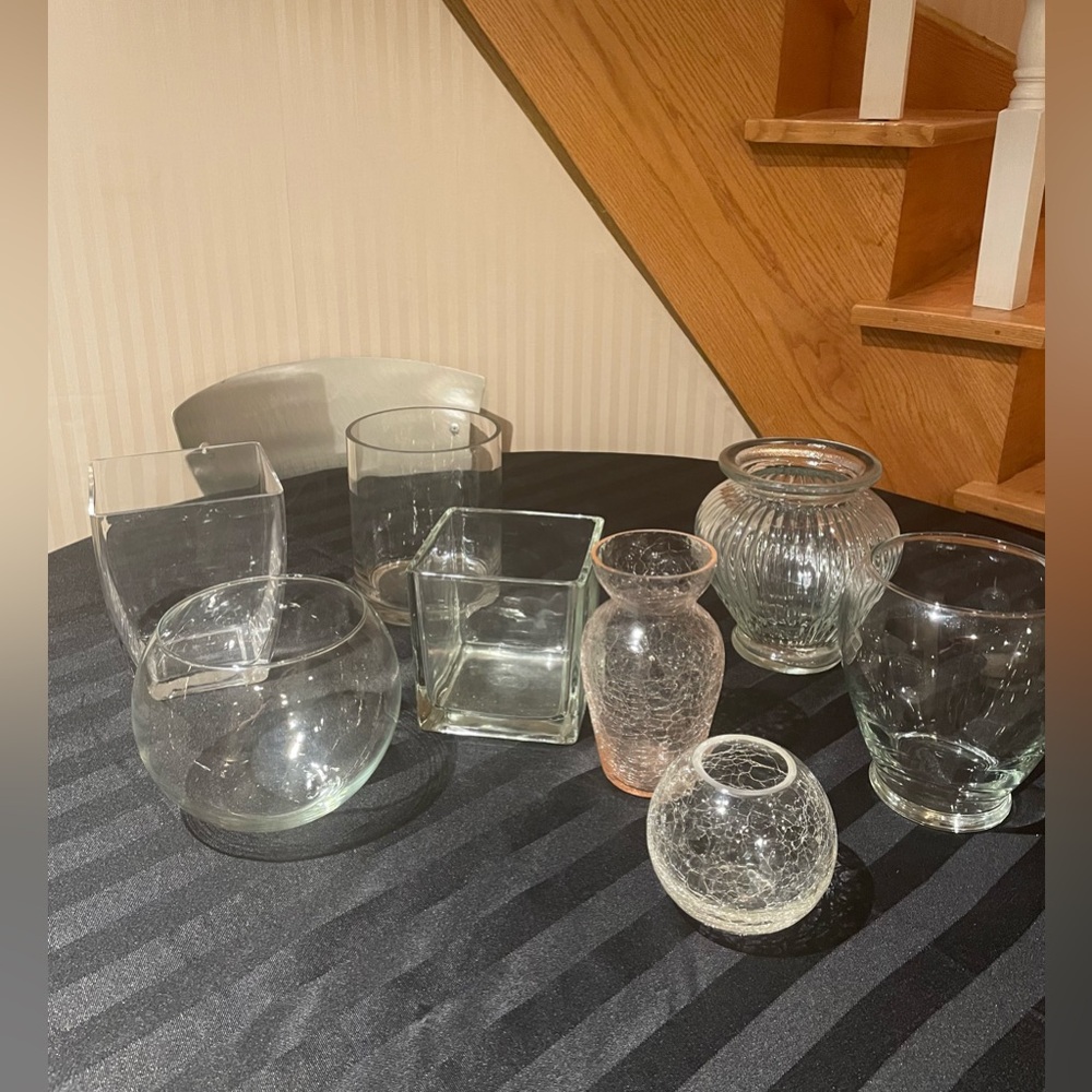 Elegant  8 Glass Vase Set - Clear and Pink